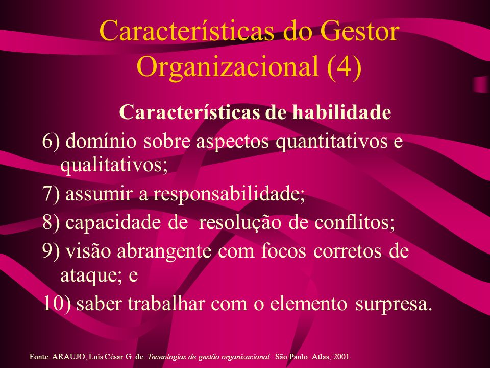 Características do Gestor Organizacional (4)