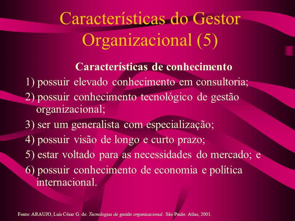 Características do Gestor Organizacional (5)