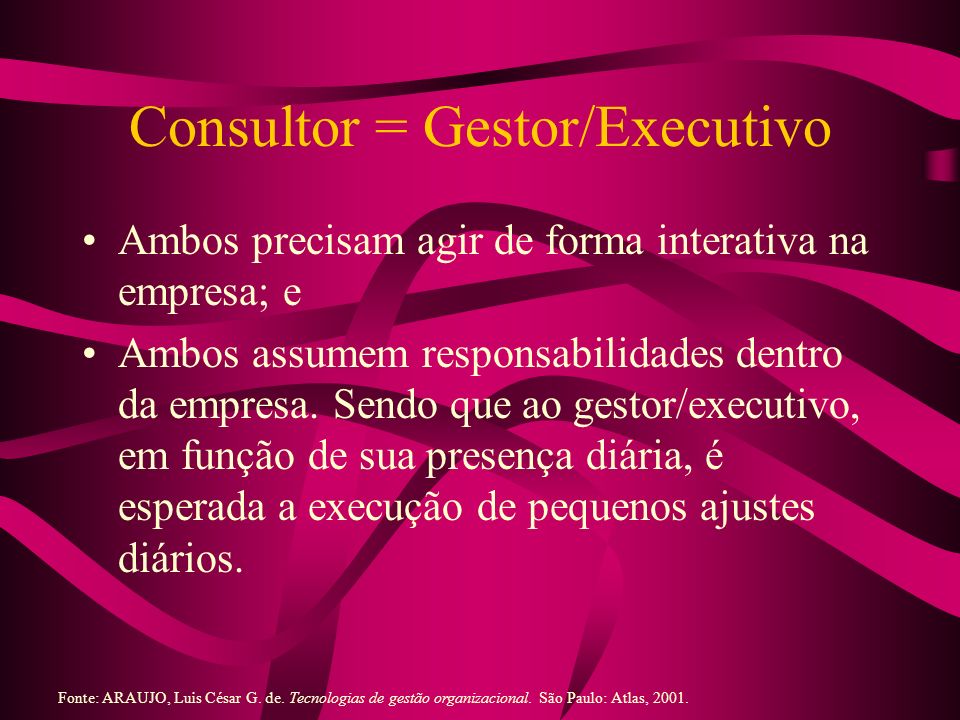 Consultor = Gestor/Executivo