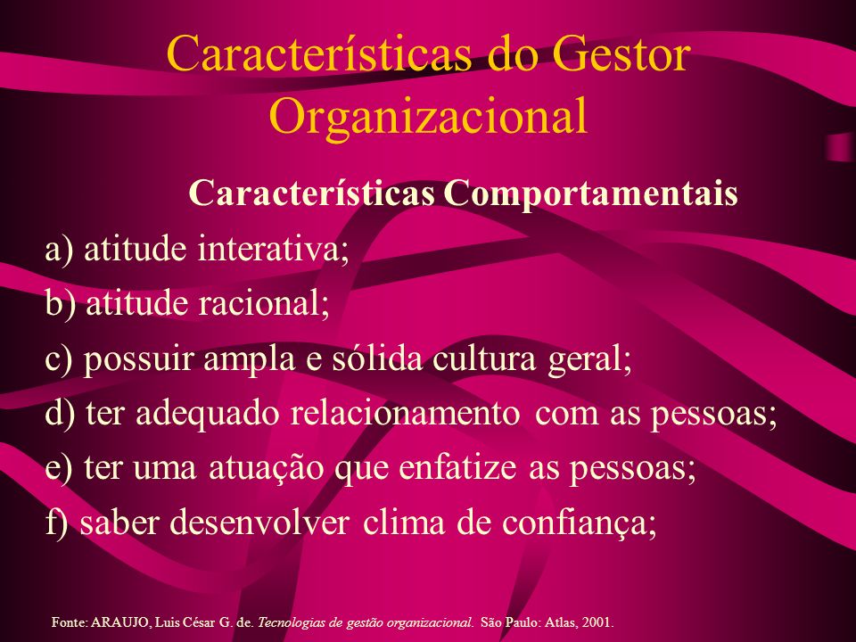 Características do Gestor Organizacional