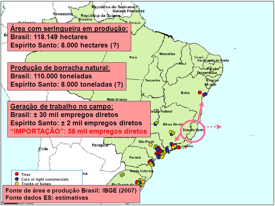Área com seringueira em produção: Brasil: hectares
