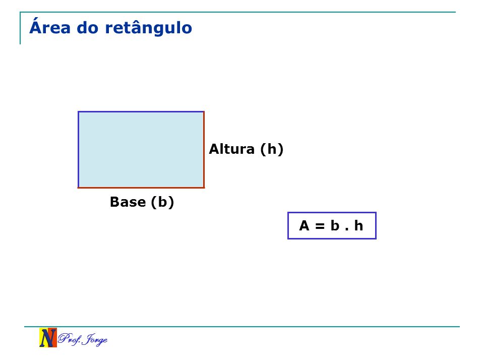 Área do retângulo Altura (h) Base (b) A = b . h Prof. Jorge