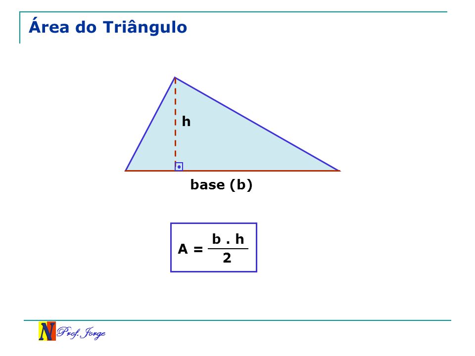 Área do Triângulo h base (b) A = b . h 2 Prof. Jorge