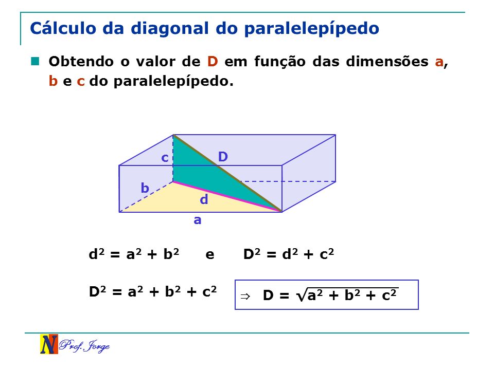 Cálculo da diagonal do paralelepípedo