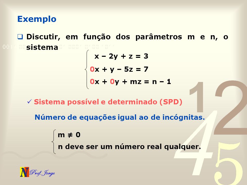 Exemplo Discutir, em função dos parâmetros m e n, o sistema