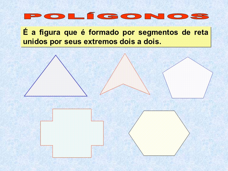 POLÍGONOS É a figura que é formado por segmentos de reta unidos por seus extremos dois a dois.