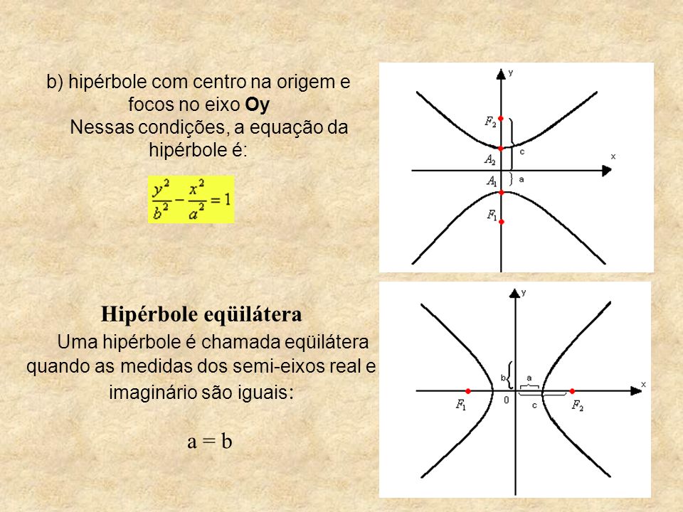 b) hipérbole com centro na origem e focos no eixo Oy Nessas condições, a equação da hipérbole é: