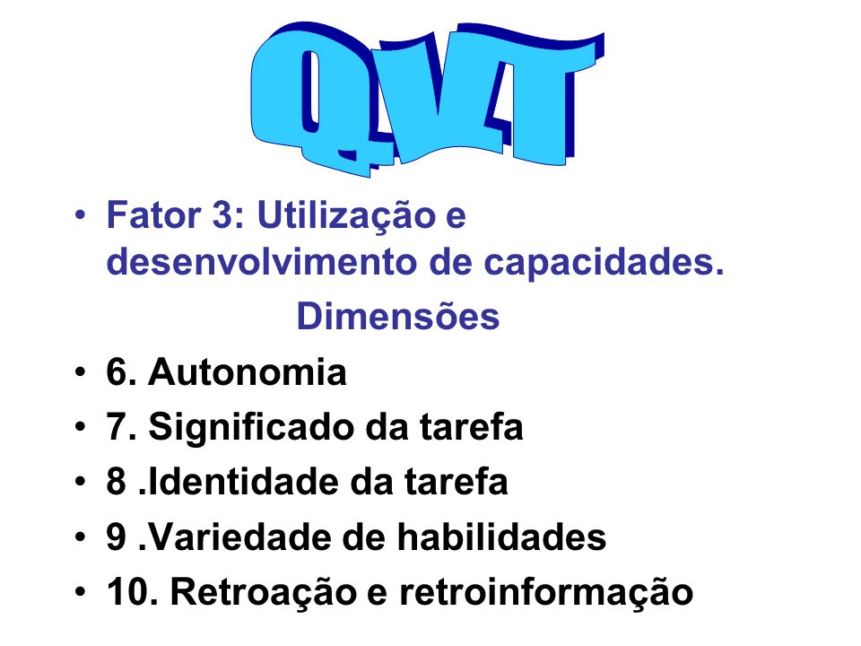 Q.V.T Fator 3: Utilização e desenvolvimento de capacidades. Dimensões