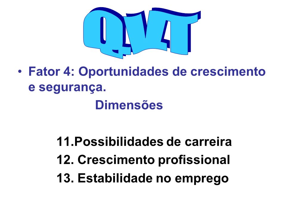 Q.V.T Fator 4: Oportunidades de crescimento e segurança. Dimensões