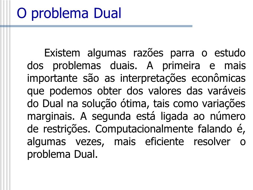 O problema Dual