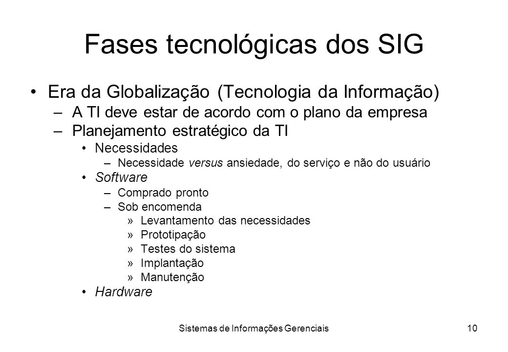 Fases tecnológicas dos SIG