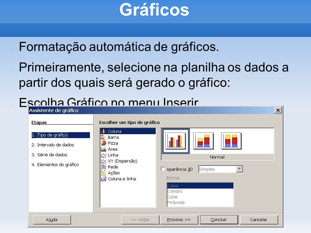 Gráficos Formatação automática de gráficos.
