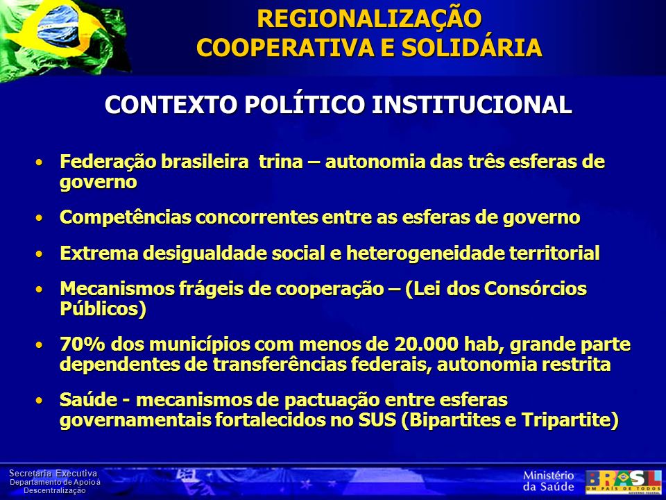 REGIONALIZAÇÃO COOPERATIVA E SOLIDÁRIA CONTEXTO POLÍTICO INSTITUCIONAL