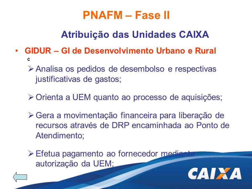 PNAFM – Fase II Atribuição das Unidades CAIXA