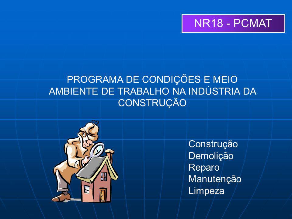 NR18 - PCMAT PROGRAMA DE CONDIÇÕES E MEIO AMBIENTE DE TRABALHO NA INDÚSTRIA DA CONSTRUÇÃO. Construção.
