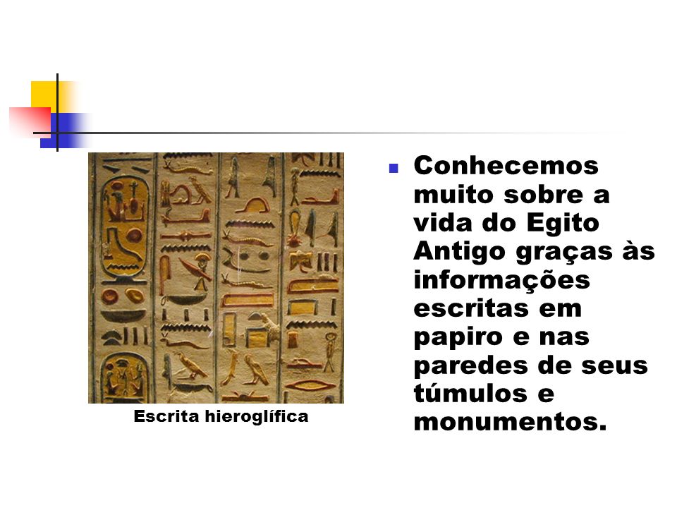 Conhecemos muito sobre a vida do Egito Antigo graças às informações escritas em papiro e nas paredes de seus túmulos e monumentos.
