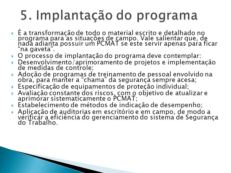 5. Implantação do programa