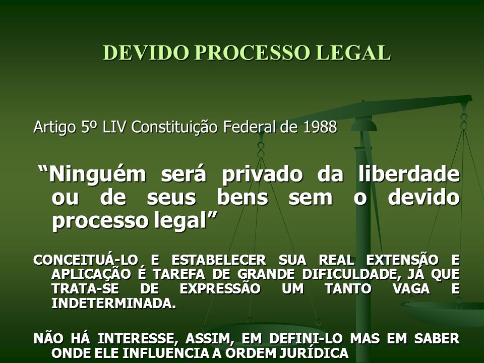 DEVIDO PROCESSO LEGAL Artigo 5º LIV Constituição Federal de 1988