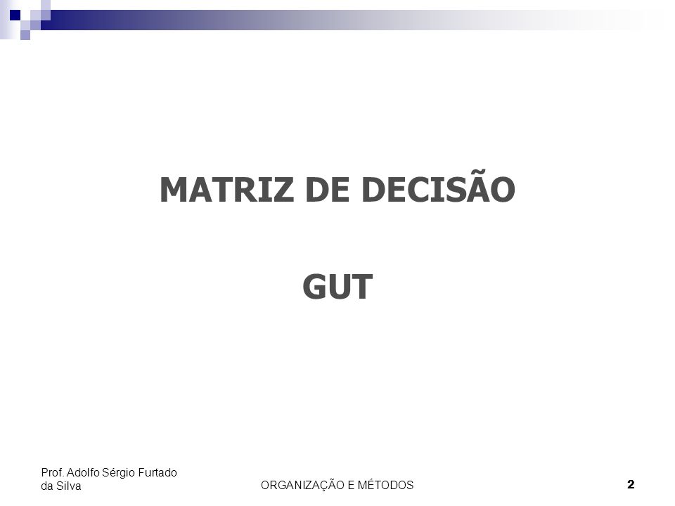 MATRIZ DE DECISÃO GUT Prof. Adolfo Sérgio Furtado da Silva