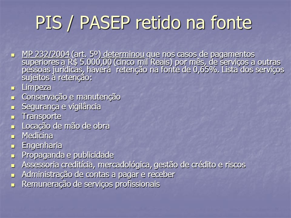 PIS / PASEP retido na fonte