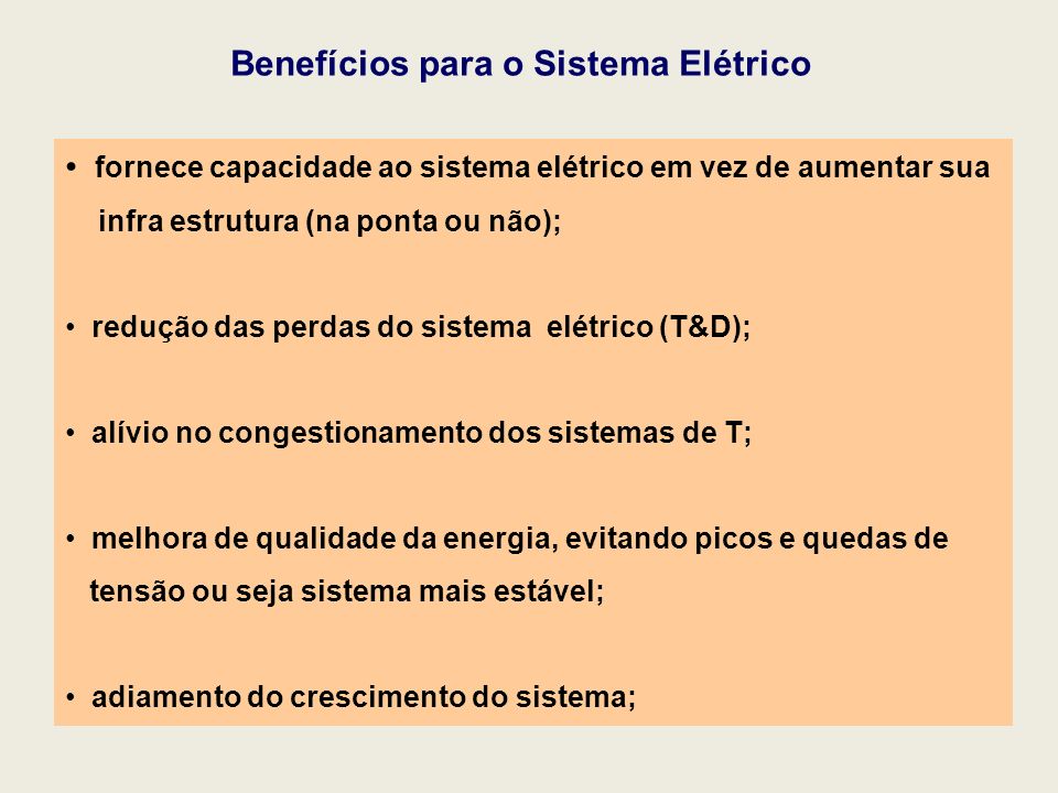Benefícios para o Sistema Elétrico