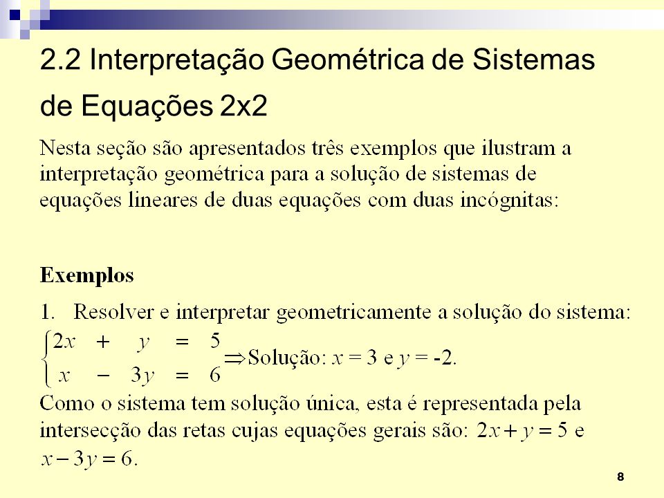 2.2 Interpretação Geométrica de Sistemas de Equações 2x2