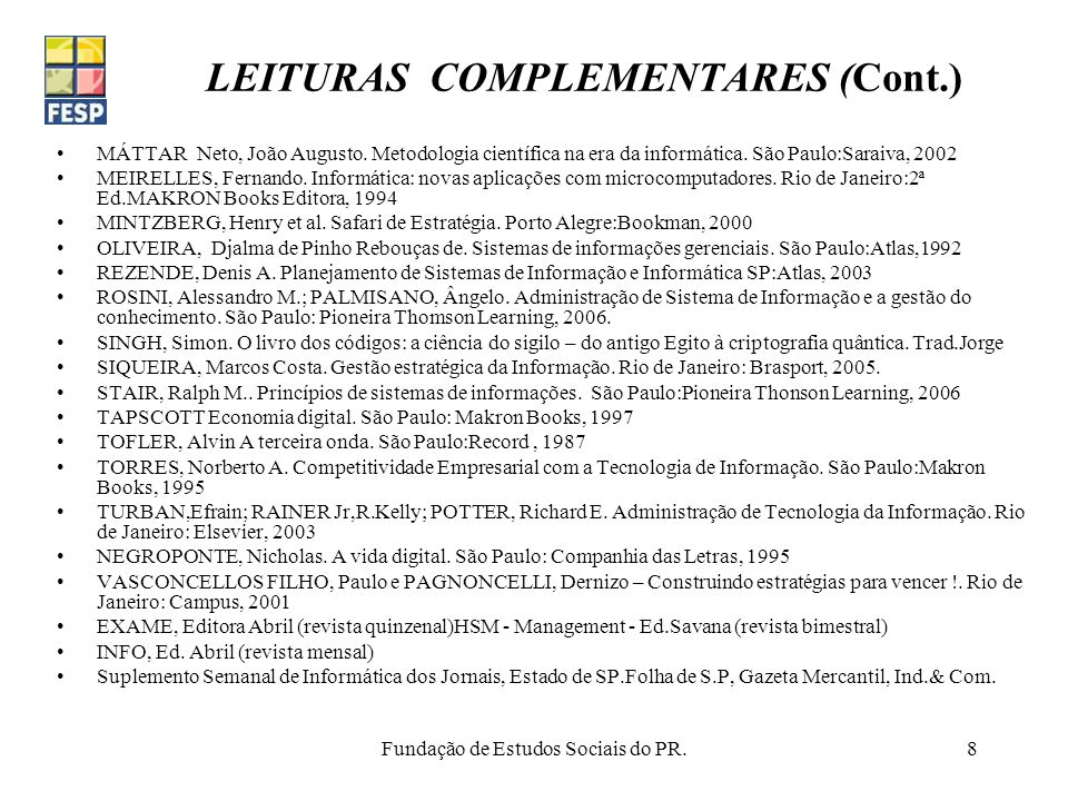 LEITURAS COMPLEMENTARES (Cont.)