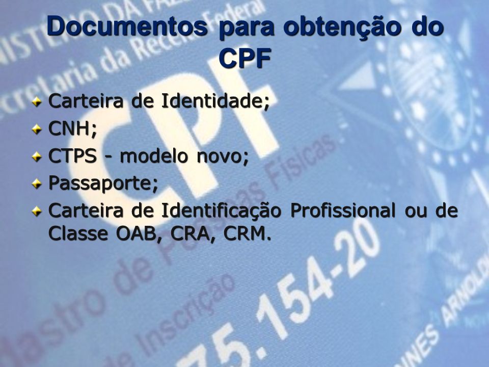Documentos para obtenção do CPF