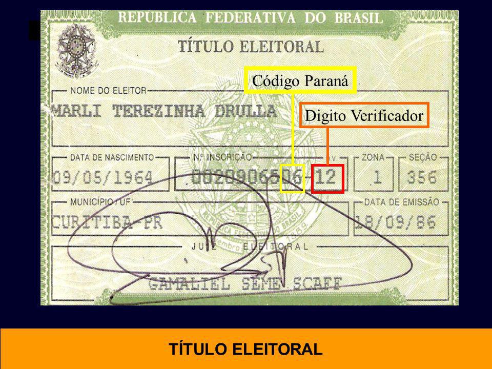 Código Paraná Digito Verificador TÍTULO ELEITORAL OTIMAL