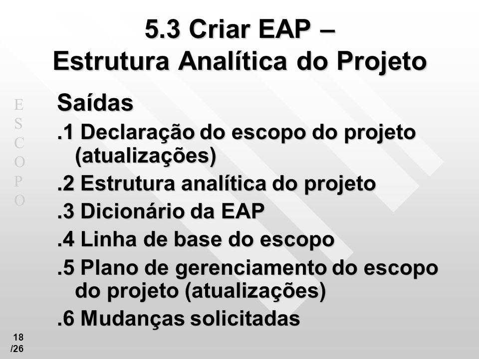 5.3 Criar EAP – Estrutura Analítica do Projeto