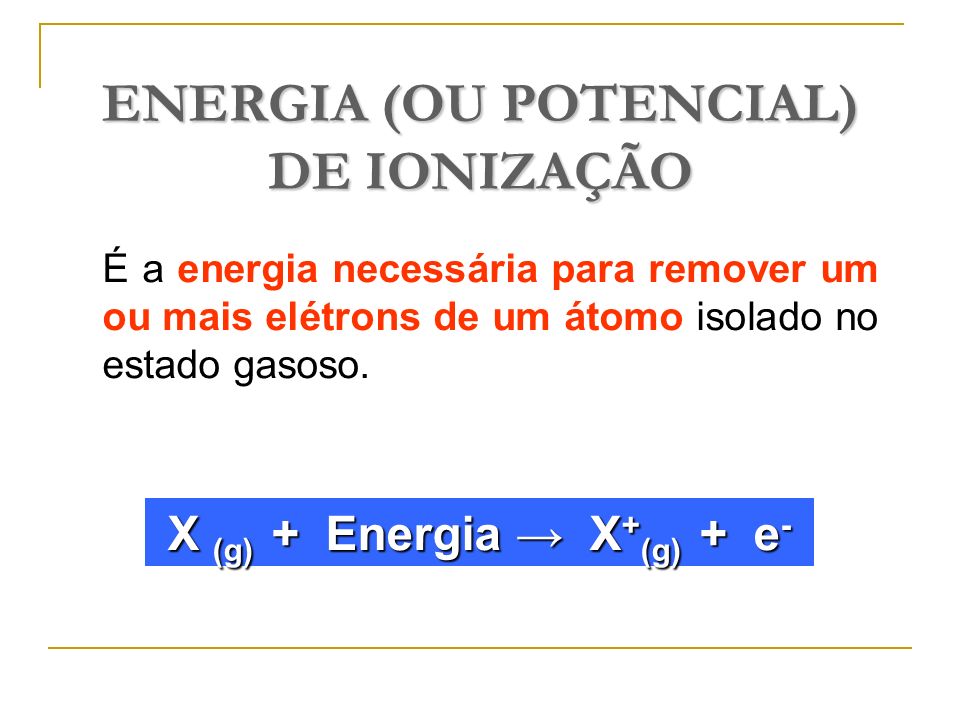 ENERGIA (OU POTENCIAL) DE IONIZAÇÃO