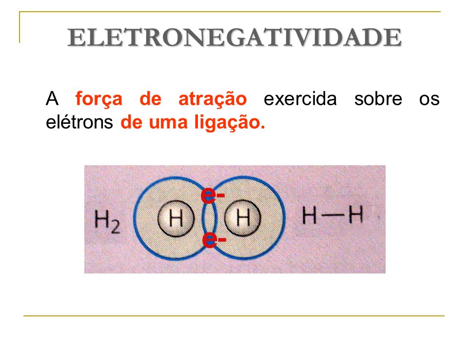 ELETRONEGATIVIDADE A força de atração exercida sobre os elétrons de uma ligação.