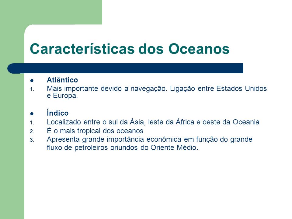 Características dos Oceanos