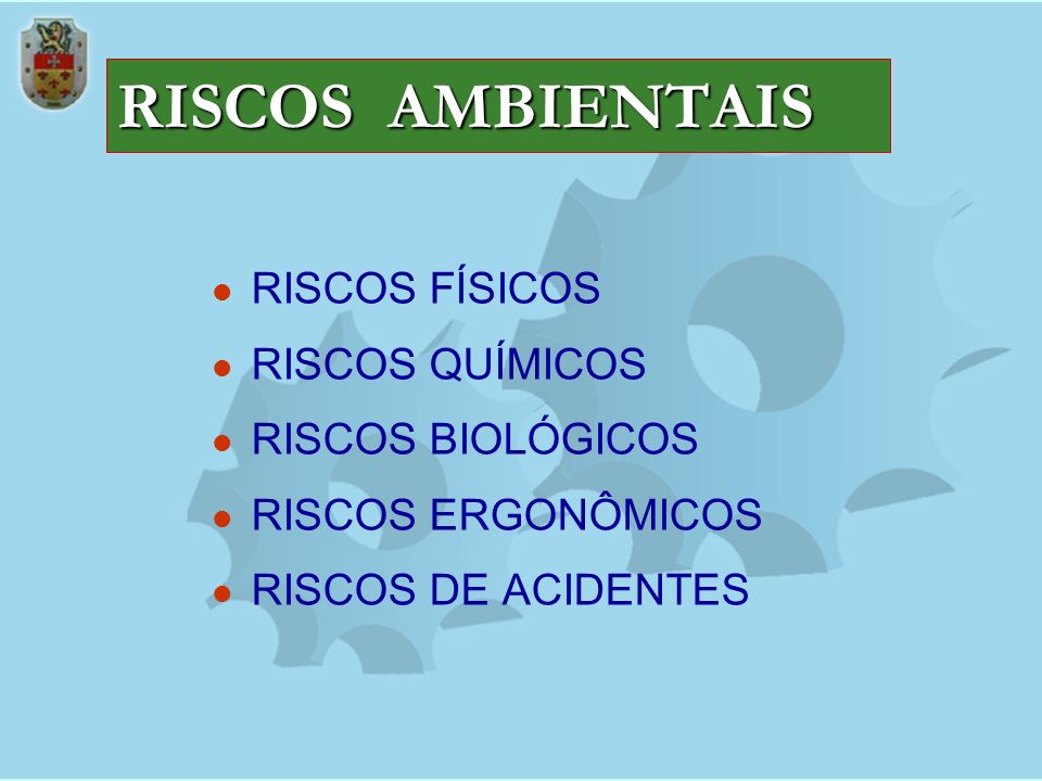 RISCOS AMBIENTAIS RISCOS FÍSICOS RISCOS QUÍMICOS RISCOS BIOLÓGICOS