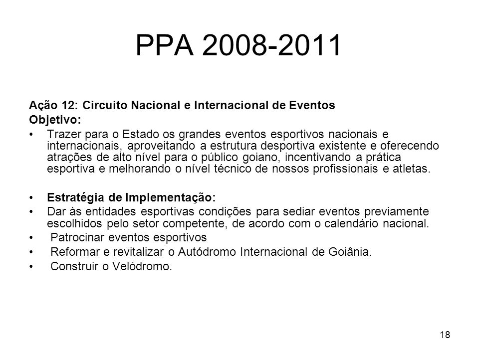 PPA Ação 12: Circuito Nacional e Internacional de Eventos