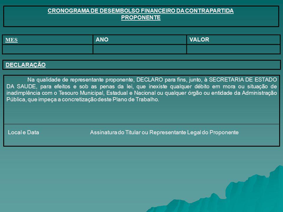 CRONOGRAMA DE DESEMBOLSO FINANCEIRO DA CONTRAPARTIDA