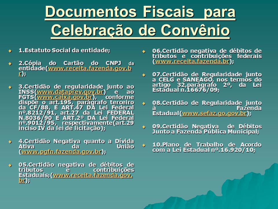 Documentos Fiscais para Celebração de Convênio