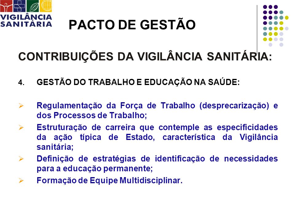 PACTO DE GESTÃO CONTRIBUIÇÕES DA VIGILÂNCIA SANITÁRIA:
