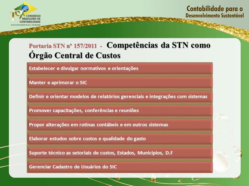 Portaria STN nº 157/ Competências da STN como Órgão Central de Custos