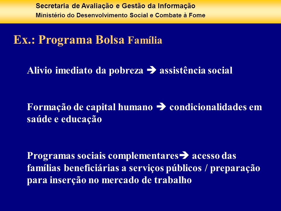 Ex.: Programa Bolsa Família