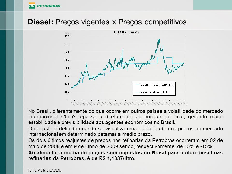 Diesel: Preços vigentes x Preços competitivos