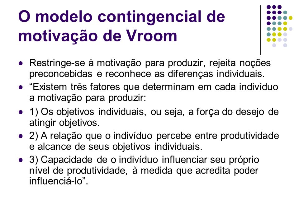 O modelo contingencial de motivação de Vroom