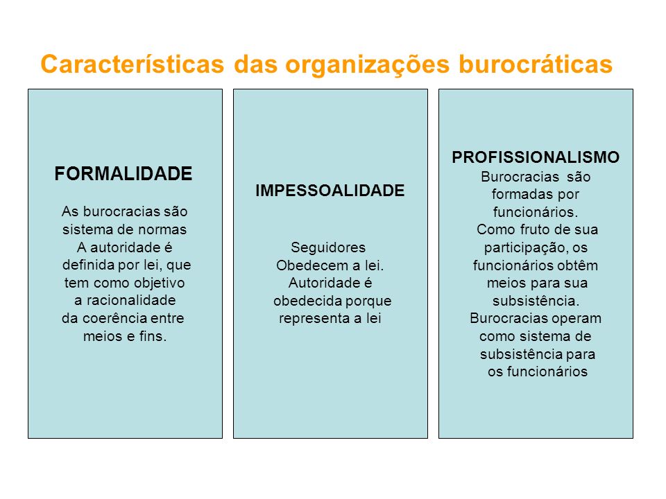 Características das organizações burocráticas