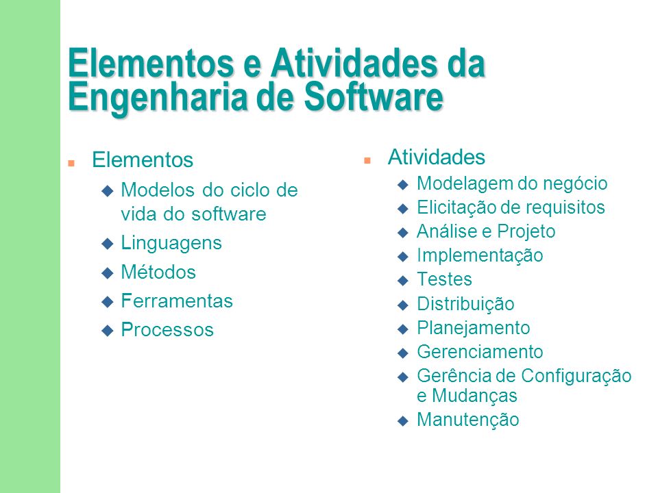 Elementos e Atividades da Engenharia de Software