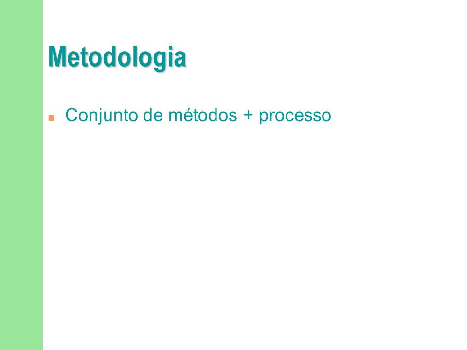 Metodologia Conjunto de métodos + processo
