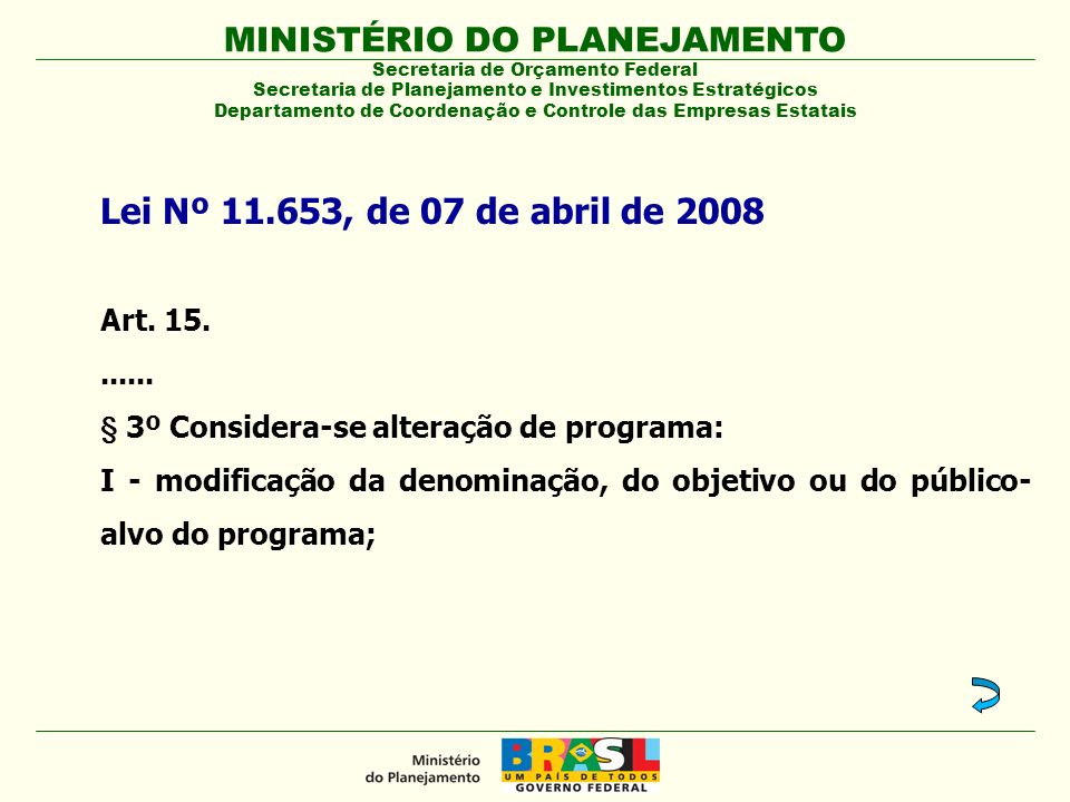 Lei Nº , de 07 de abril de 2008 Art § 3º Considera-se alteração de programa:
