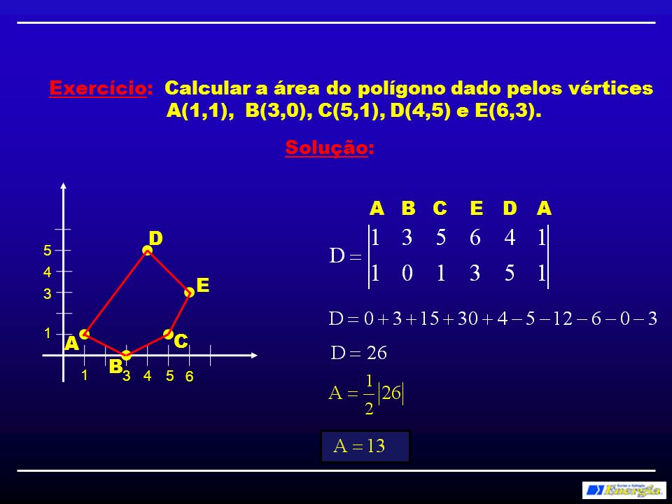 Exercício: Calcular a área do polígono dado pelos vértices