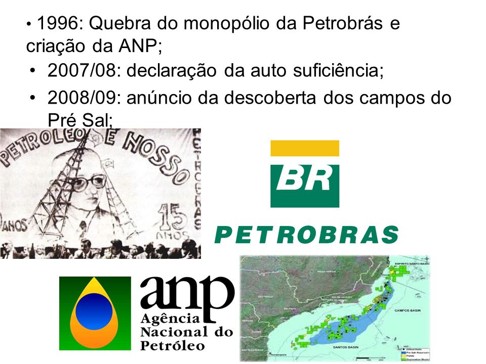 1996: Quebra do monopólio da Petrobrás e criação da ANP;