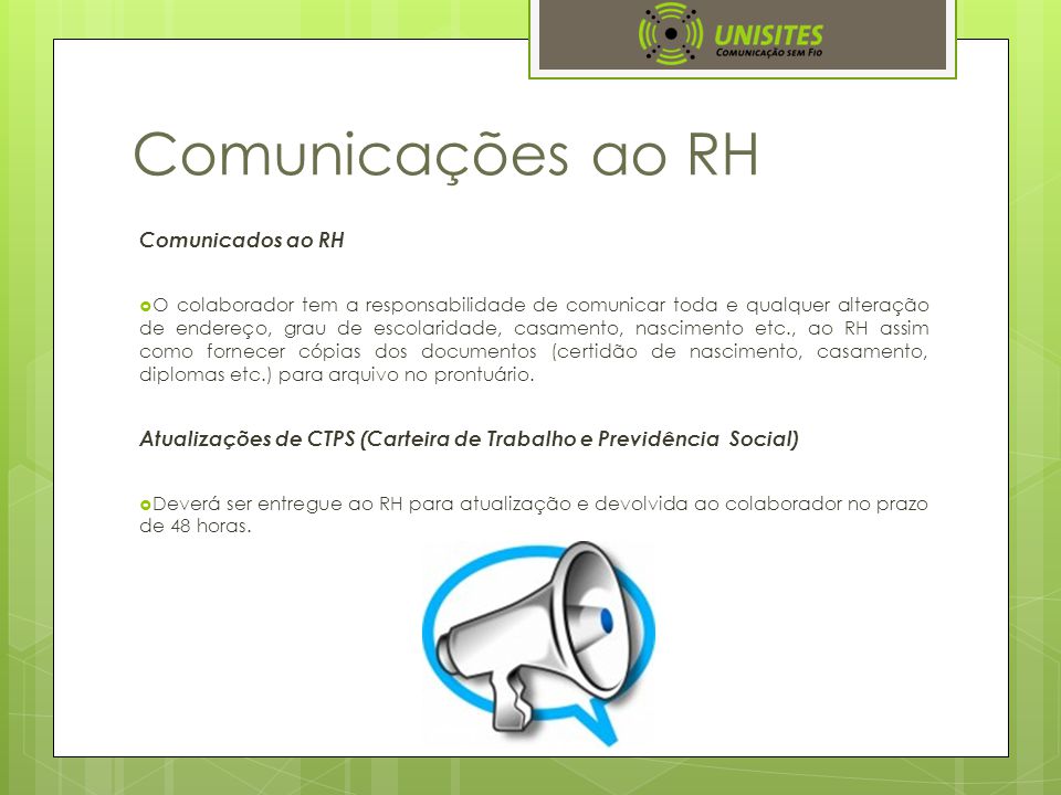 Comunicações ao RH Comunicados ao RH