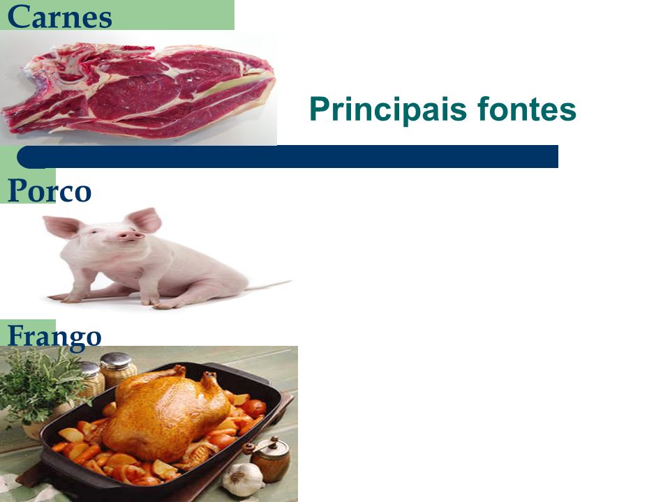 Carnes Principais fontes Porco Frango